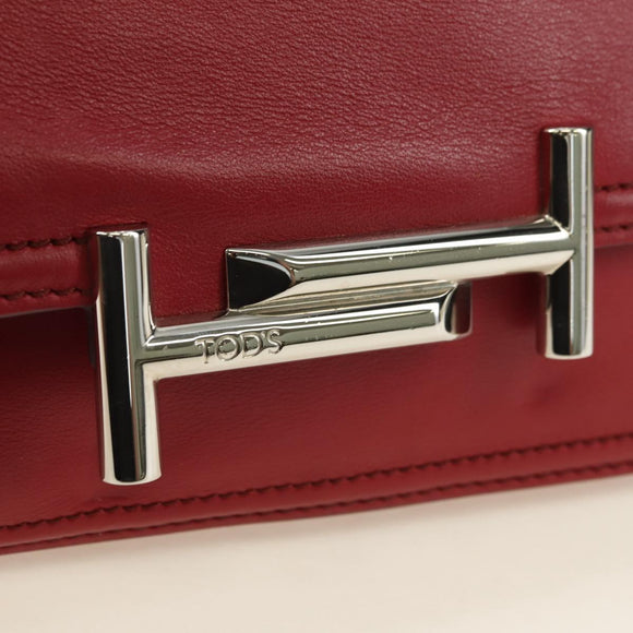 TOD’S Shoulder Bag Leather Red Silver Auth 181649V