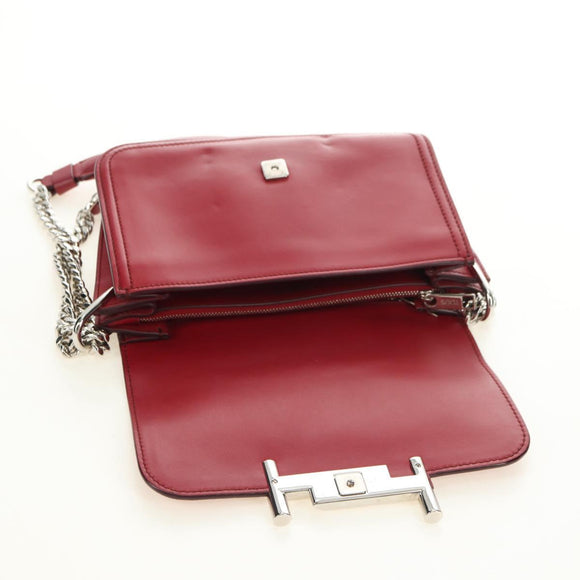 TOD’S Shoulder Bag Leather Red Silver Auth 181649V