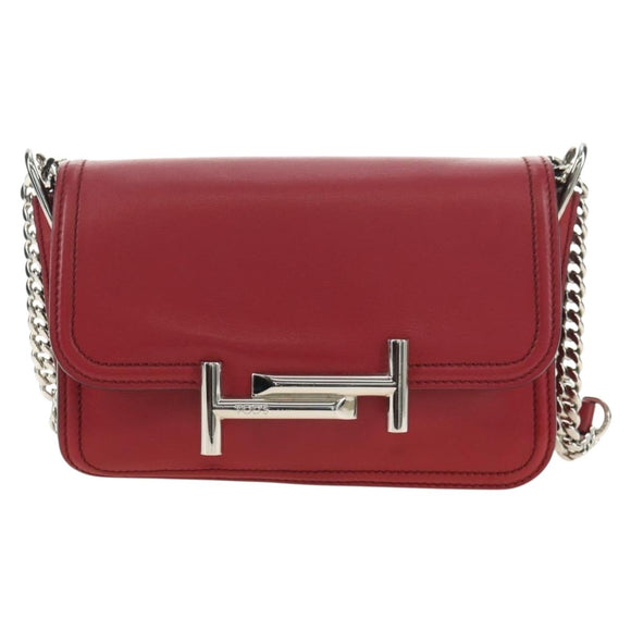 TOD’S Shoulder Bag Leather Red Silver Auth 181649V