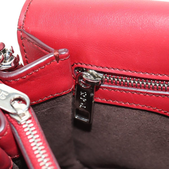TOD’S Shoulder Bag Leather Red Silver Auth 181649V