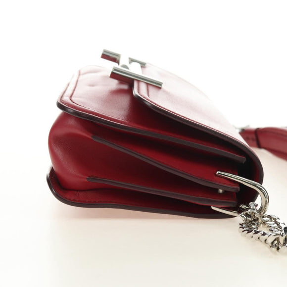 TOD’S Shoulder Bag Leather Red Silver Auth 181649V