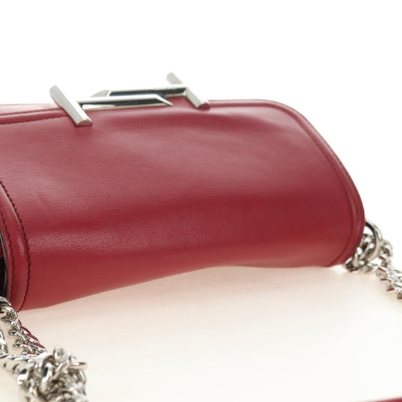 TOD’S Shoulder Bag Leather Red Silver Auth 181649V