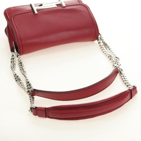 TOD’S Shoulder Bag Leather Red Silver Auth 181649V