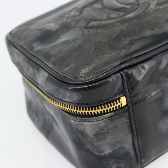 CHANEL COCO Mark Vanity Hand Bag Patent leather Black Gold CC Auth 181661