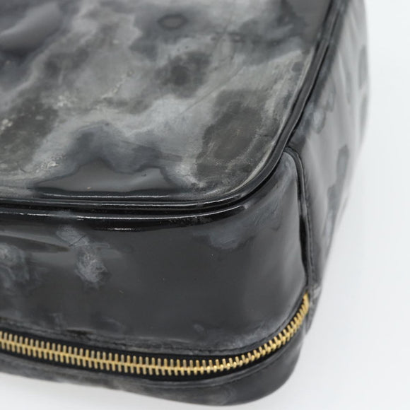CHANEL COCO Mark Vanity Hand Bag Patent leather Black Gold CC Auth 181661