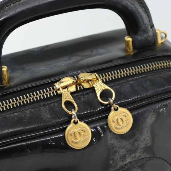 CHANEL COCO Mark Vanity Hand Bag Patent leather Black Gold CC Auth 181661