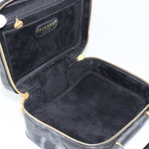 CHANEL COCO Mark Vanity Hand Bag Patent leather Black Gold CC Auth 181661