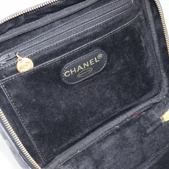 CHANEL COCO Mark Vanity Hand Bag Patent leather Black Gold CC Auth 181661