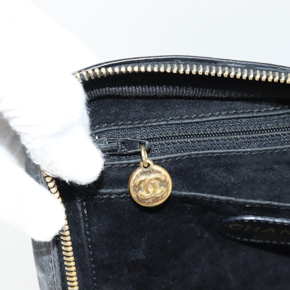 CHANEL COCO Mark Vanity Hand Bag Patent leather Black Gold CC Auth 181661