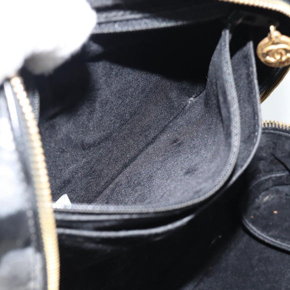 CHANEL COCO Mark Vanity Hand Bag Patent leather Black Gold CC Auth 181661