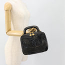 CHANEL COCO Mark Vanity Hand Bag Patent leather Black Gold CC Auth 181661-28