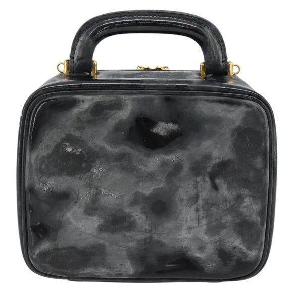 CHANEL COCO Mark Vanity Hand Bag Patent leather Black Gold CC Auth 181661