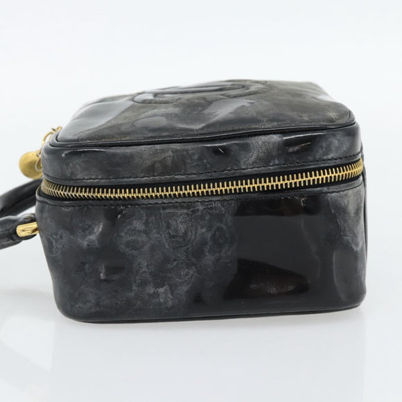 CHANEL COCO Mark Vanity Hand Bag Patent leather Black Gold CC Auth 181661