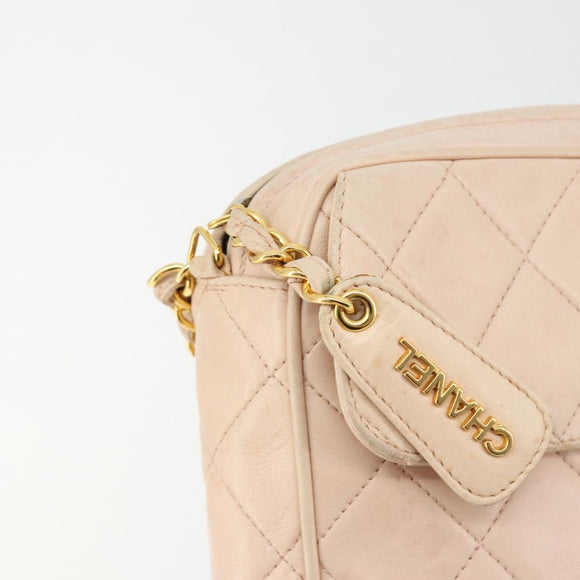 CHANEL Matelasse Ketting Schoudertas Lamsleer Roze Goud CC Auth 181663A