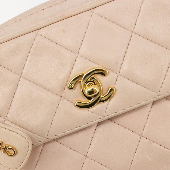 CHANEL Matelasse Ketting Schoudertas Lamsleer Roze Goud CC Auth 181663A