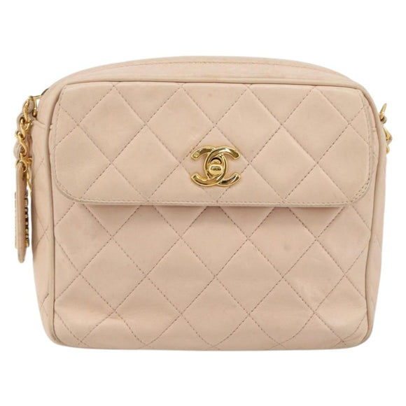 CHANEL Matelasse Ketting Schoudertas Lamsleer Roze Goud CC Auth 181663A