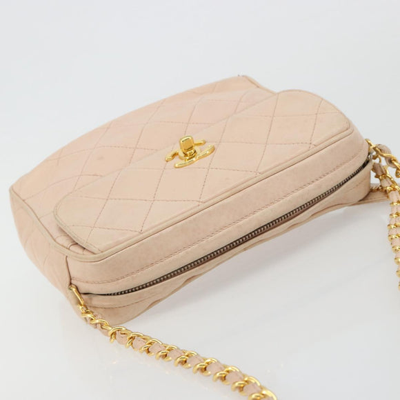 CHANEL Matelasse Ketting Schoudertas Lamsleer Roze Goud CC Auth 181663A