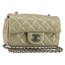 CHANEL Chain Mini Matelasse 16 Bag Patent leather Green Silver CC Auth 181668V-1
