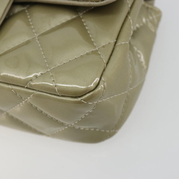 CHANEL Chain Mini Matelasse 16 Bag Patent leather Green Silver CC Auth 181668V