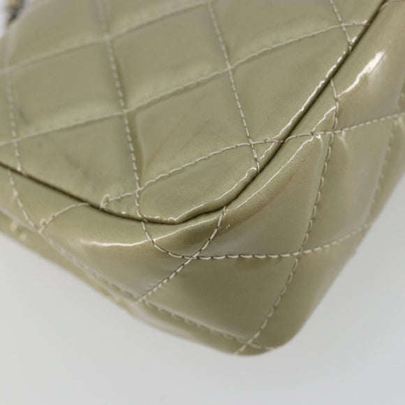 CHANEL Chain Mini Matelasse 16 Bag Patent leather Green Silver CC Auth 181668V