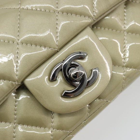 CHANEL Chain Mini Matelasse 16 Bag Patent leather Green Silver CC Auth 181668V