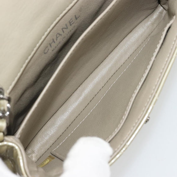 CHANEL Chain Mini Matelasse 16 Bag Patent leather Green Silver CC Auth 181668V