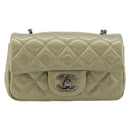 CHANEL Chain Mini Matelasse 16 Bag Patent leather Green Silver CC Auth 181668V-2