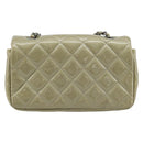 CHANEL Chain Mini Matelasse 16 Bag Patent leather Green Silver CC Auth 181668V-3