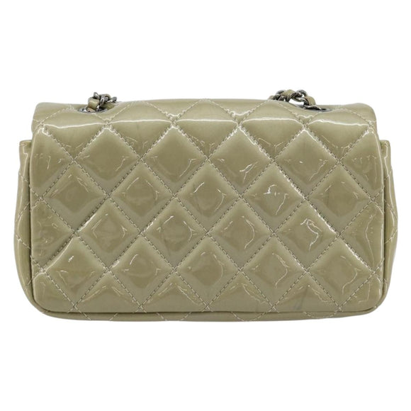 CHANEL Chain Mini Matelasse 16 Bag Patent leather Green Silver CC Auth 181668V