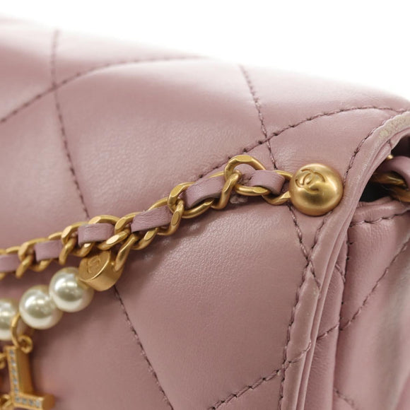 CHANEL Chain Mini Matelasse 18 Bag Lamb Skin Pink Gold CC Auth 181669SAM