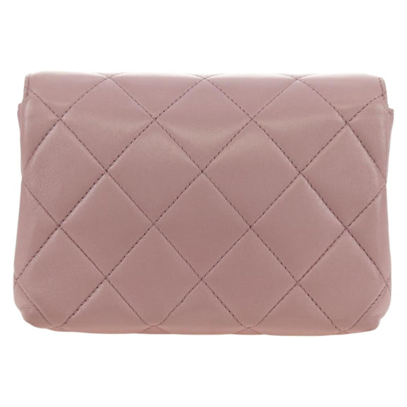 CHANEL Chain Mini Matelasse 18 Bag Lamb Skin Pink Gold CC Auth 181669SAM