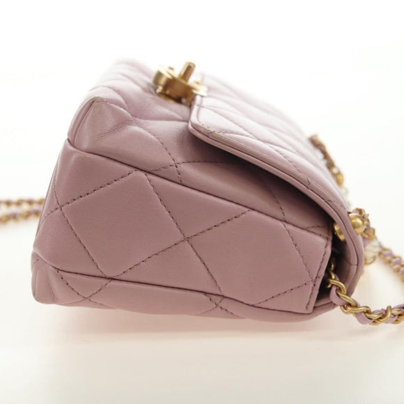 CHANEL Chain Mini Matelasse 18 Bag Lamb Skin Pink Gold CC Auth 181669SAM