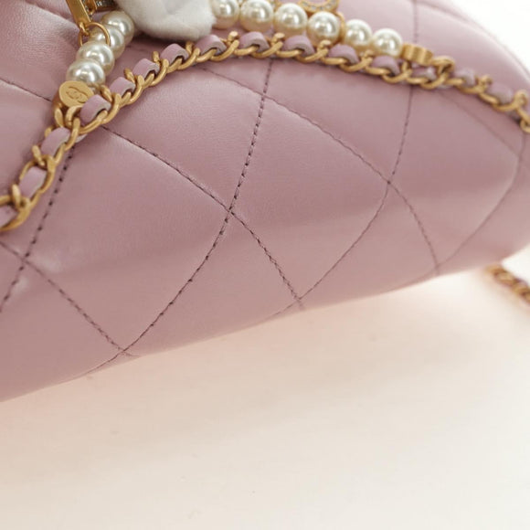CHANEL Chain Mini Matelasse 18 Bag Lamb Skin Pink Gold CC Auth 181669SAM