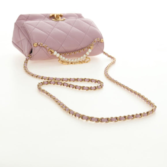 CHANEL Chain Mini Matelasse 18 Bag Lamb Skin Pink Gold CC Auth 181669SAM
