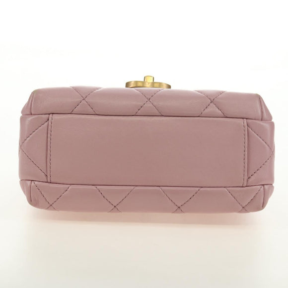 CHANEL Chain Mini Matelasse 18 Bag Lamb Skin Pink Gold CC Auth 181669SAM