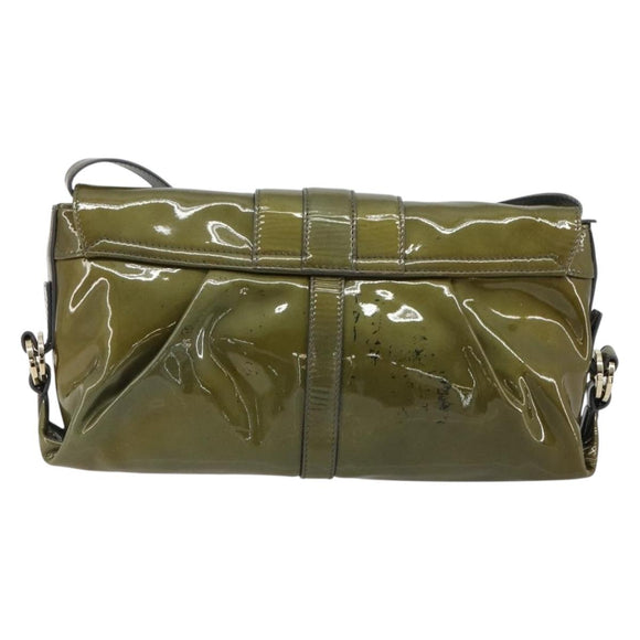 BVLGARI Shoulder Bag Patent leather Green Gold Auth 181670A