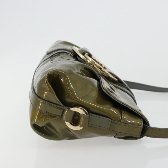 BVLGARI Shoulder Bag Patent leather Green Gold Auth 181670A