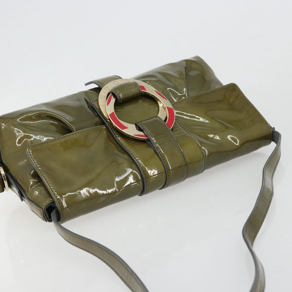 BVLGARI Shoulder Bag Patent leather Green Gold Auth 181670A