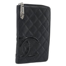 CHANEL Matelasse Cambon Line Long Wallet Leather Black Silver CC Auth 181675V-1