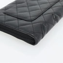 CHANEL Matelasse Cambon Line Long Wallet Leather Black Silver CC Auth 181675V-15