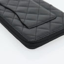 CHANEL Matelasse Cambon Line Long Wallet Leather Black Silver CC Auth 181675V-16