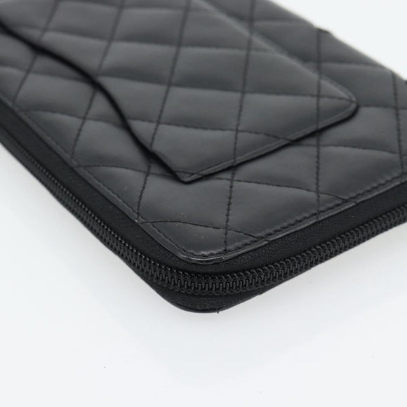 CHANEL Matelasse Cambon Line Long Wallet Leather Black Silver CC Auth 181675V