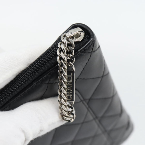 CHANEL Matelasse Cambon Line Long Wallet Leather Black Silver CC Auth 181675V