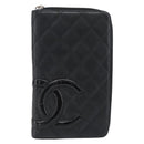 CHANEL Matelasse Cambon Line Long Wallet Leather Black Silver CC Auth 181675V-13
