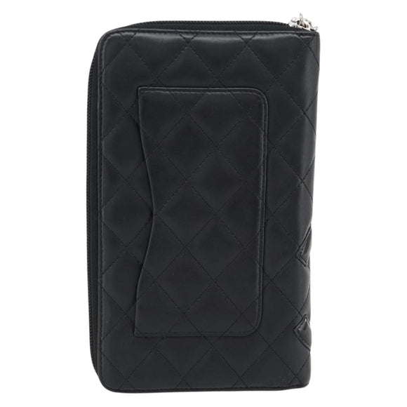 CHANEL Matelasse Cambon Line Long Wallet Leather Black Silver CC Auth 181675V