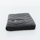 CHANEL Matelasse Cambon Line Long Wallet Leather Black Silver CC Auth 181675V-6