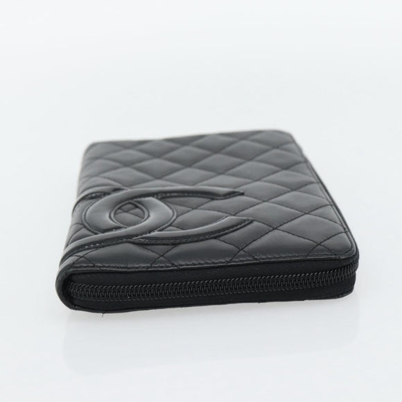 CHANEL Matelasse Cambon Line Long Wallet Leather Black Silver CC Auth 181675V