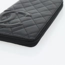 CHANEL Matelasse Cambon Line Long Wallet Leather Black Silver CC Auth 181675V-14