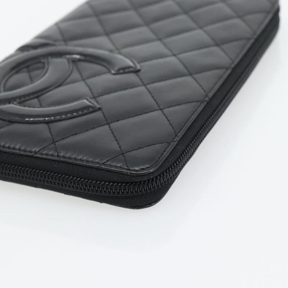 CHANEL Matelasse Cambon Line Long Wallet Leather Black Silver CC Auth 181675V