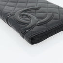 CHANEL Matelasse Cambon Line Long Wallet Leather Black Silver CC Auth 181675V-7
